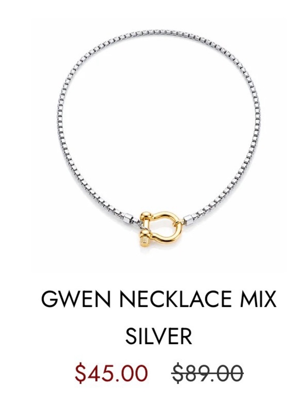 WEN Two-Tone Silver Box Chain Necklace with Gold Clasp